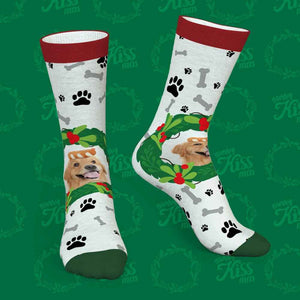 Custom Photo Socks With Mistletoe and Bone Christmas Gifts for Pet Lovers