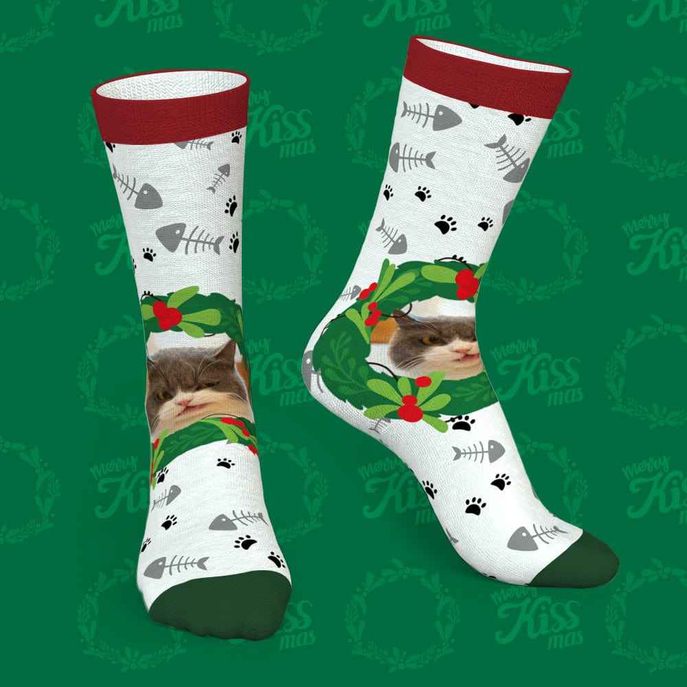 Custom Socks With Mistletoe and Fishbone Socks Christmas Gifts for Her