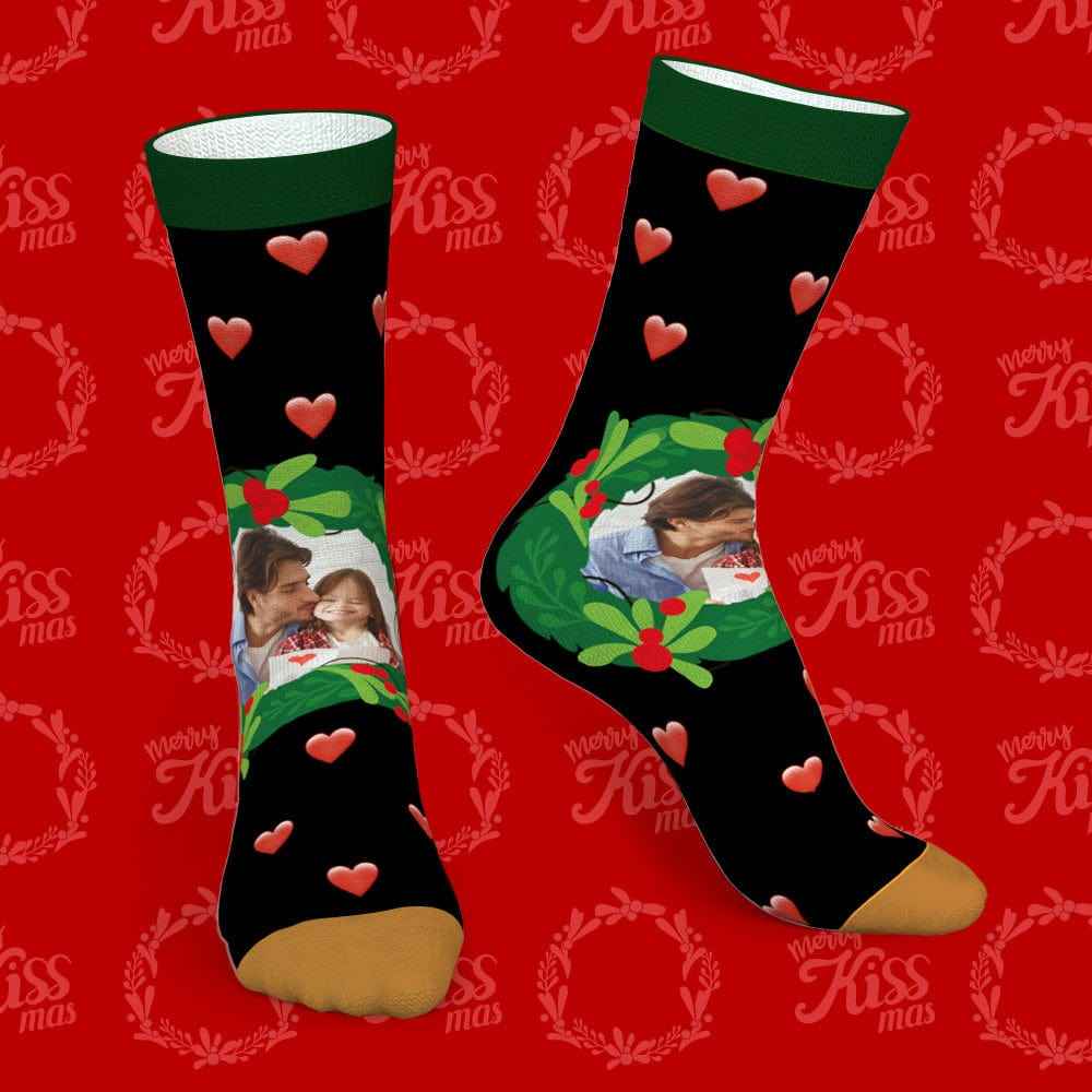 Custom Socks With Mistletoe and Heart Christmas Gifts for Family