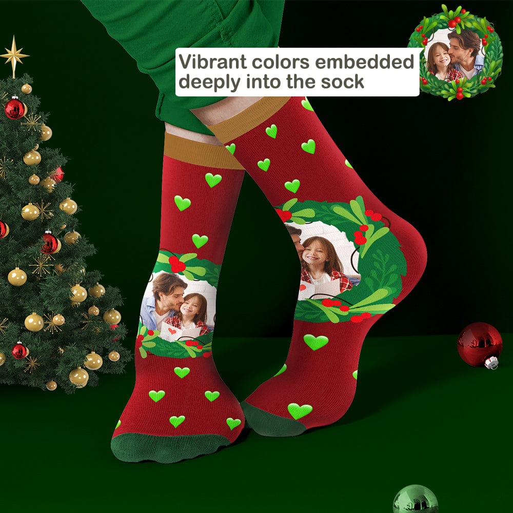 Red personalised mistletoe & heart Christmas socks with custom text — cosy holiday socks for him, her or kids
