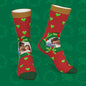 Pair of green custom mistletoe and heart Christmas socks showing printed photo option — personalised family gift