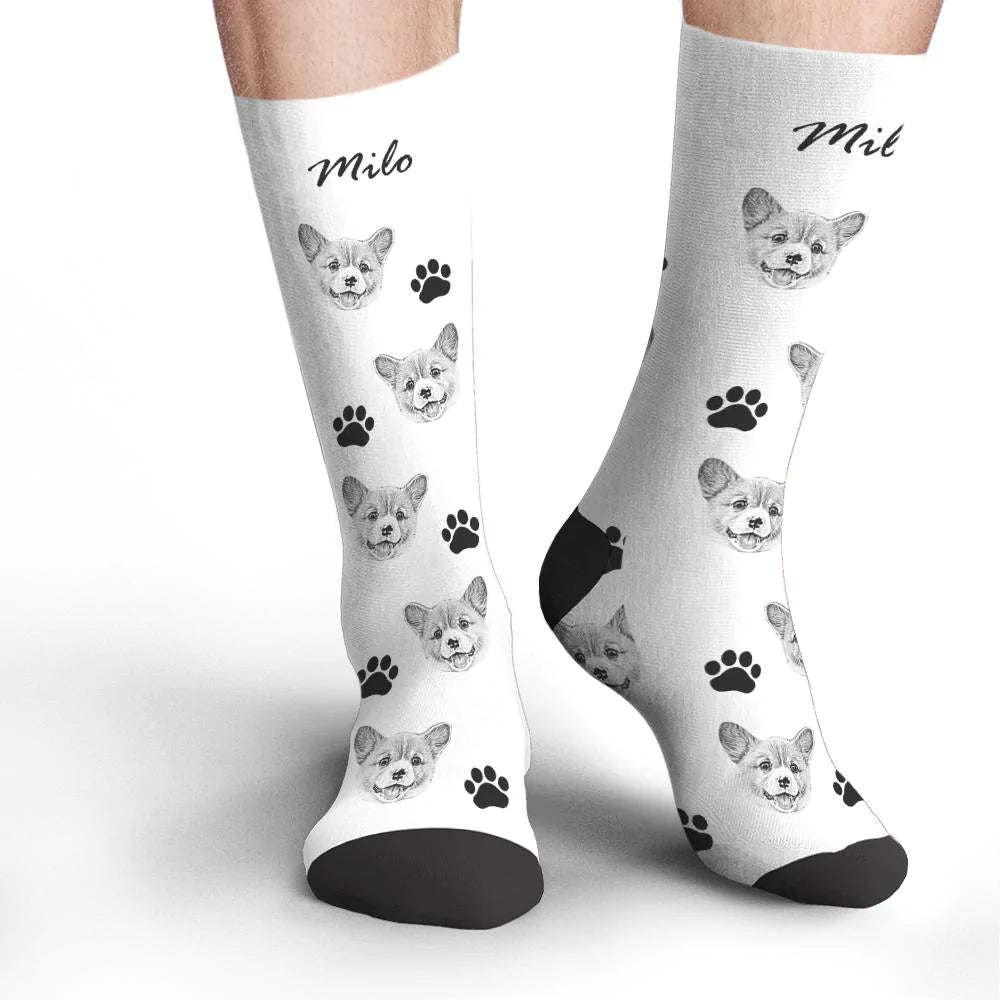Care instructions graphic for personalised pet face photo socks – machine wash cold, gentle cycle, hang to dry