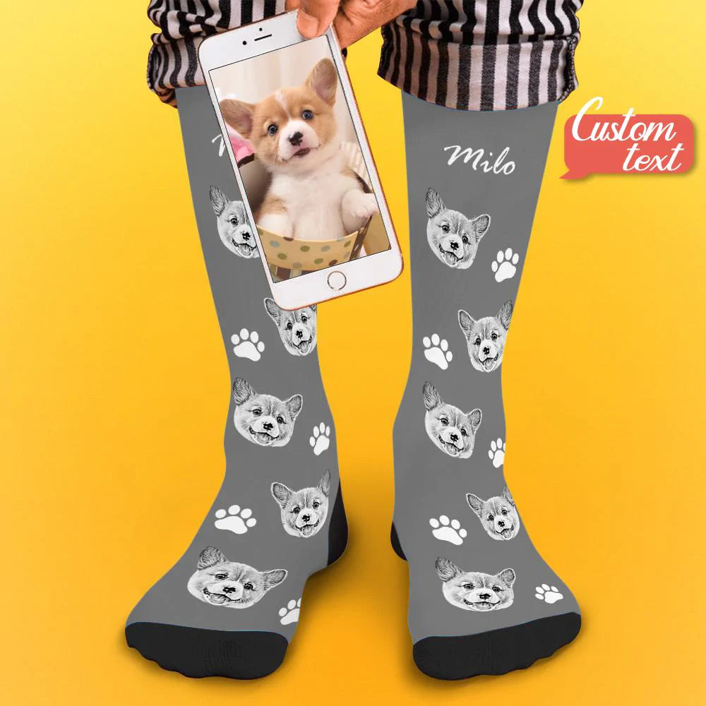 Gift presentation of personalised pet face photo socks – ideal personalised gift for Mother's Day, Valentine's or weddings