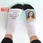 Full-colour personalised socks featuring a vivid photo print with custom name or quote on durable polyester, ideal as a Valentine's Day or anniversary gift