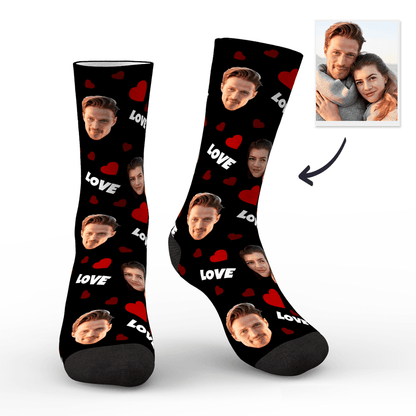 Gift-ready presentation of Personalised Face Socks paired with custom packaging — excellent personalised photo socks for weddings, anniversaries and Valentine's Day.