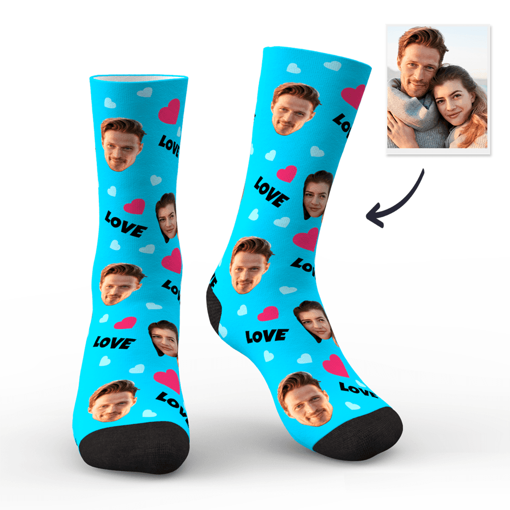 Colour option: teal personalised face socks — fresh custom photo socks hue for a modern personalised photo gift.