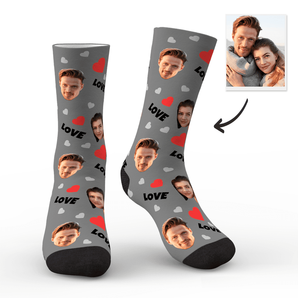 Colour option: smoky blue personalised face socks — subtle custom photo socks shade ideal for stylish personalised presents.