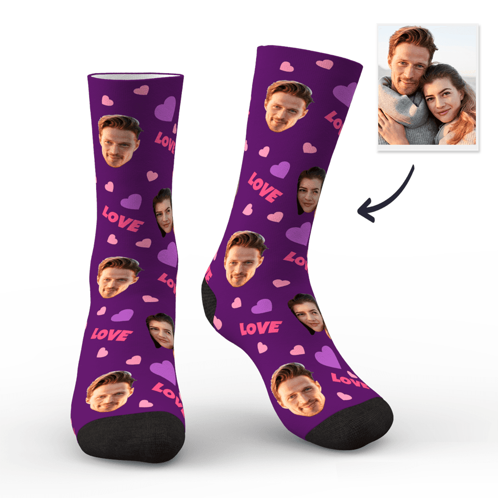 Colour option: pink personalised face socks — charming custom photo socks colour for Mother's Day and romantic personalised gifts.