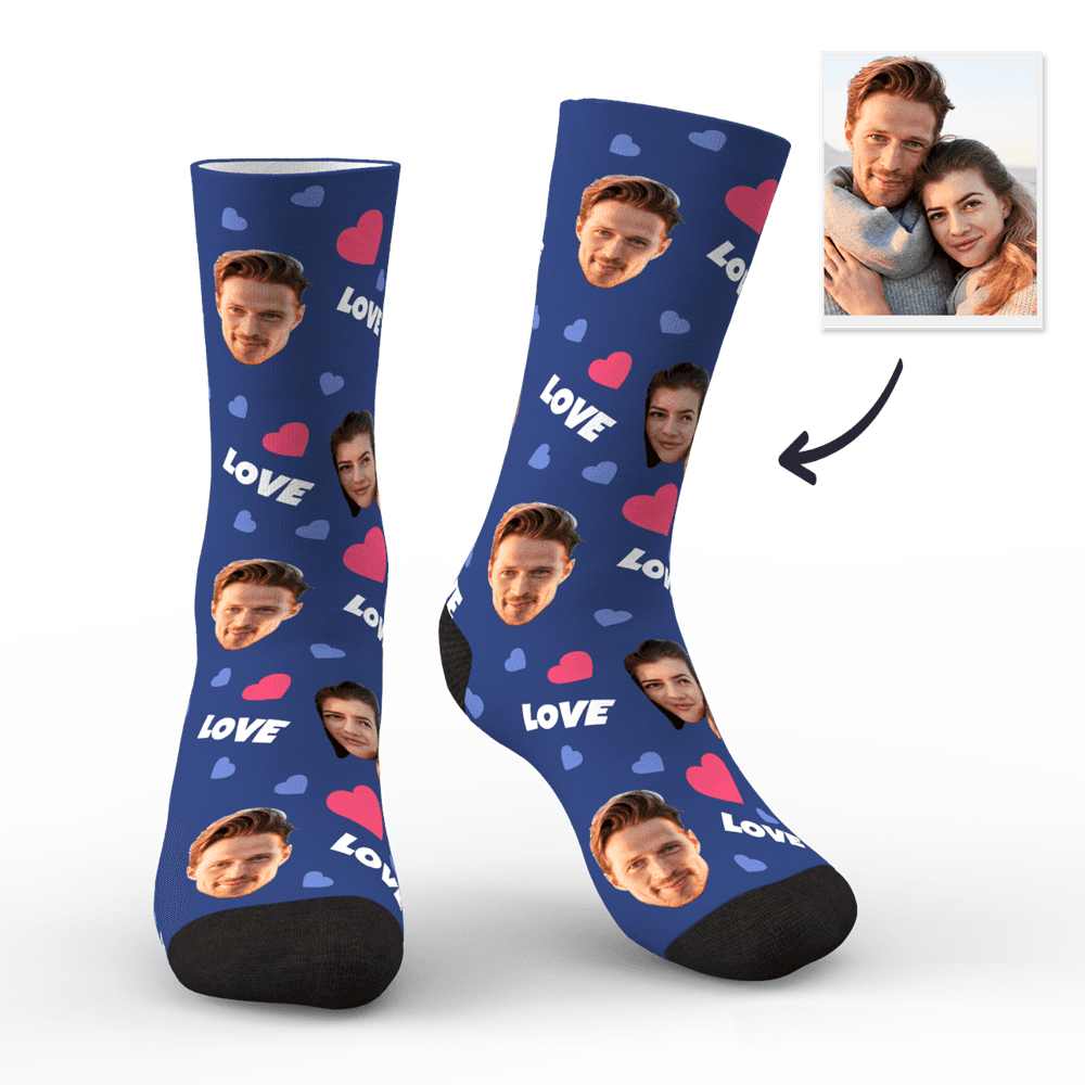 Colour option: white personalised face socks — clean background for clear custom photo socks prints and classic personalised gifts.
