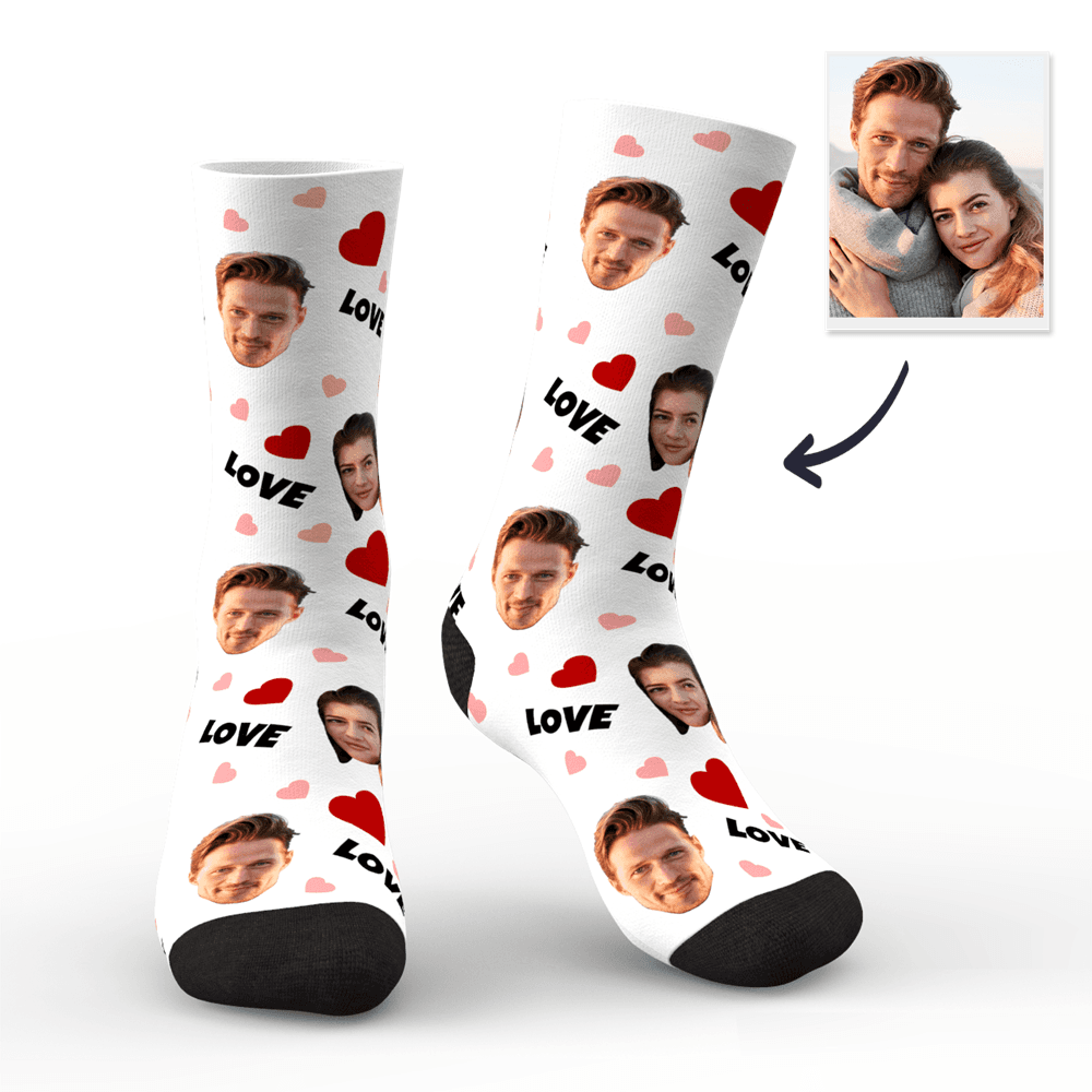 Colour option: red personalised face socks — vibrant custom photo socks choice for a bold personalised photo gift.