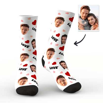 Colour option: red personalised face socks — vibrant custom photo socks choice for a bold personalised photo gift.