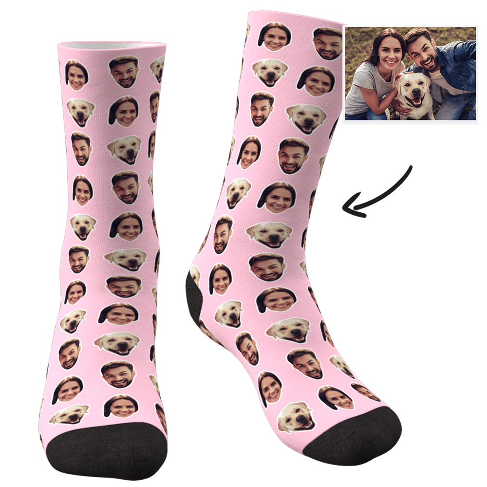 Design team cutout example showing face placement optimisation on custom socks to ensure crisp, well-centred personalised prints