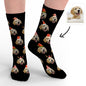 Merry Christmas Funny Custom Pet Face Socks — close-up of personalised festive socks printed with a pet face, ideal Christmas gift