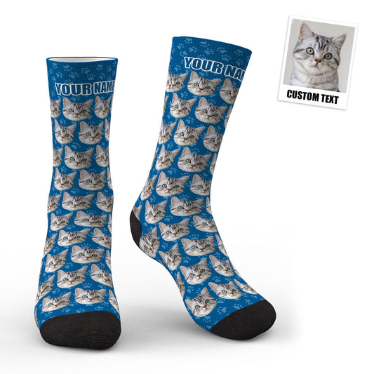 Personalised Cat Face Socks with custom photo face cutout, vibrant fade-resistant print on soft polyester - ideal personalised gift
