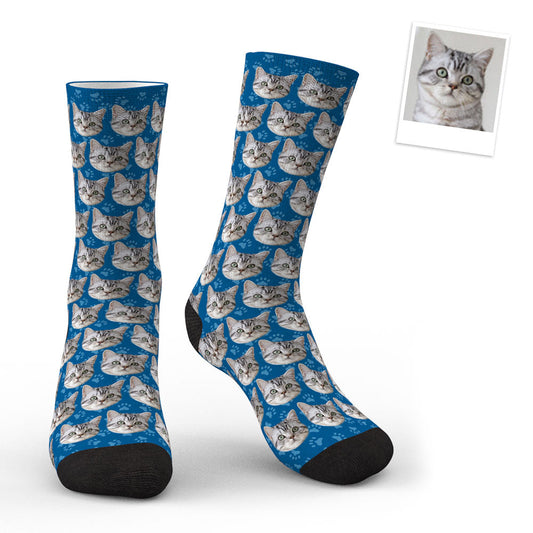 Personalised Cat Face Socks with custom photo face cutout, vibrant fade-resistant print on soft polyester - ideal personalised gift