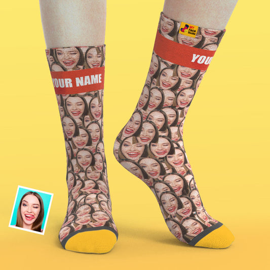 Custom Face Socks personalised photo and name socks with seamless all-over face print and soft stretchy fit
