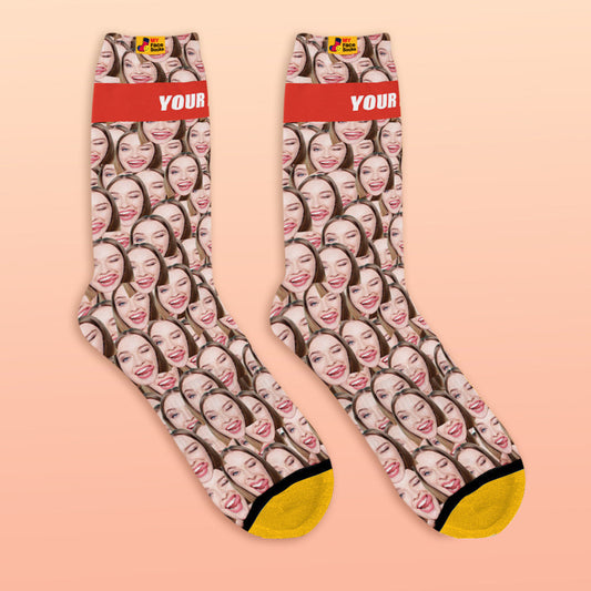 Custom Face Socks personalised photo and name socks with seamless all-over face print and soft stretchy fit