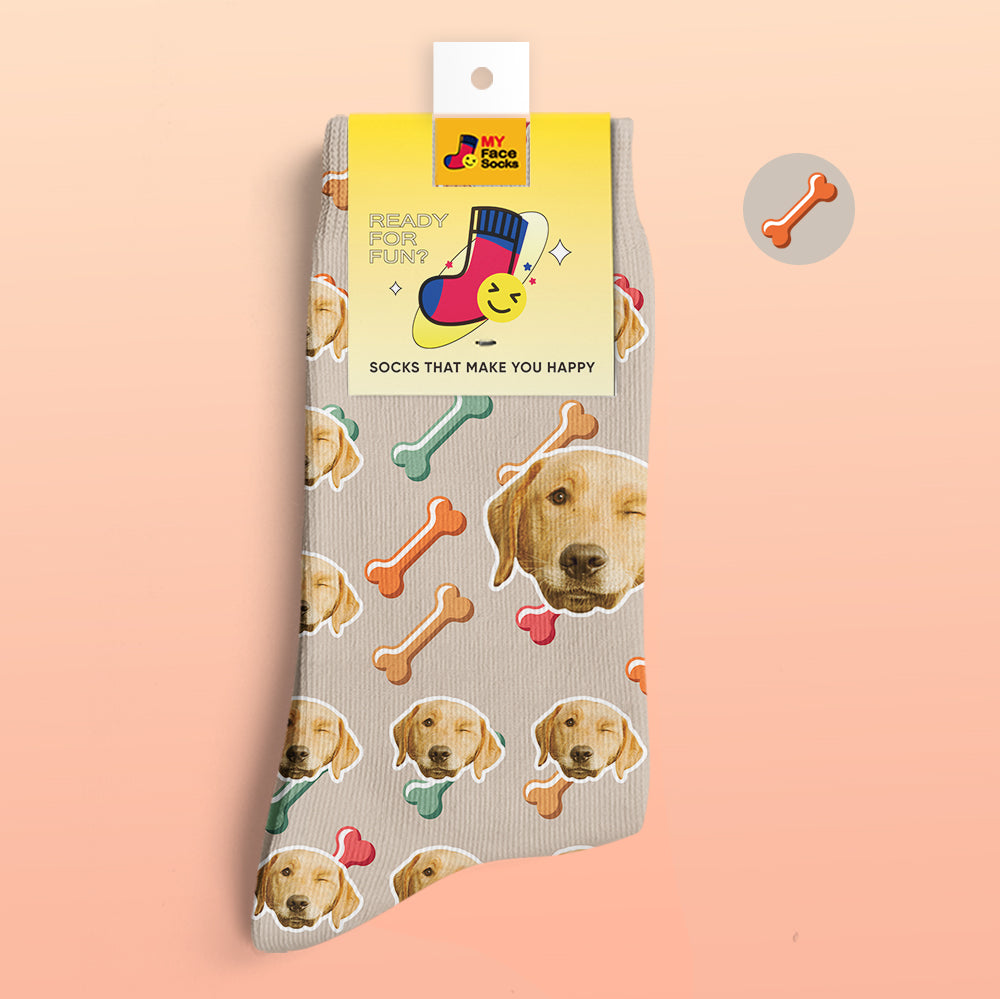 Close‑up of Personalised Face Socks showing vibrant custom dog photo print and smooth seam alignment across the heel — perfect custom dog face socks (upload photo)