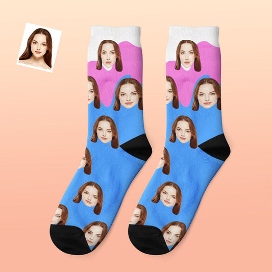 Custom photo thick socks with personalised melting-ice-cream design showing a clear face print — cosy, warm novelty socks, perfect personalised gift in the UK and Australia
