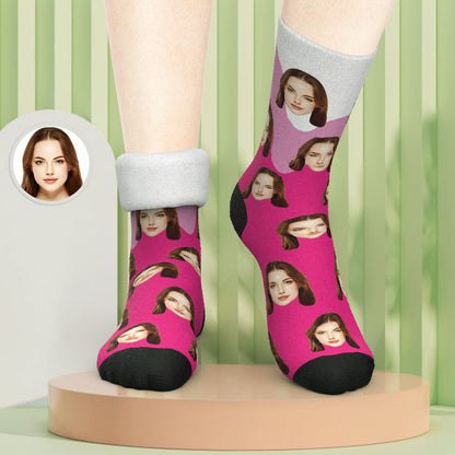 Side view of custom photo thick socks showing stretch and ankle fit with melting-ice-cream motif — comfy, warm socks for cold climates
