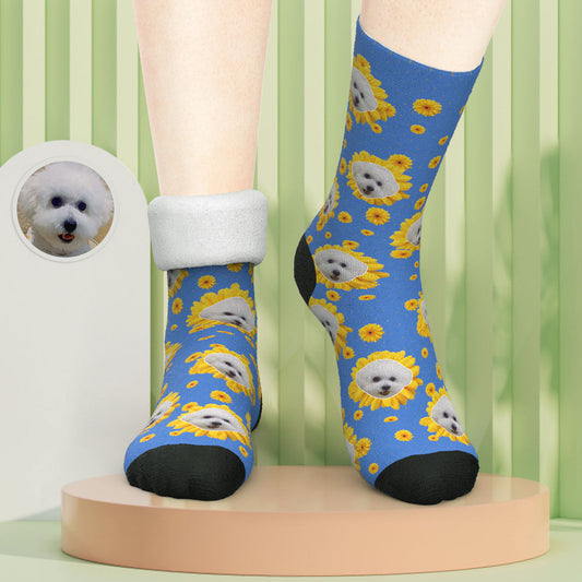 Custom Photo Thick Socks Little Daisy — colourful personalised cosy winter socks featuring a cropped face print, thick warm material