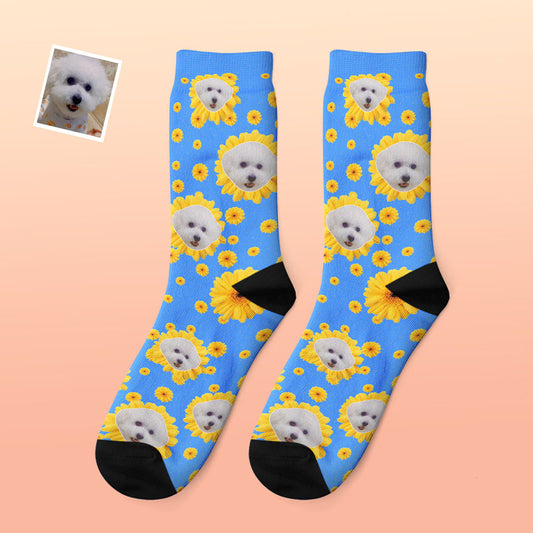Custom Photo Thick Socks Little Daisy — colourful personalised cosy winter socks featuring a cropped face print, thick warm material