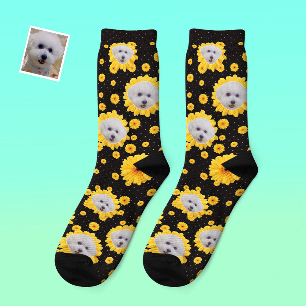 Personalised pet photo Little Daisy thick socks — bright colourful floral design with custom pet or face print, warm and stretchy