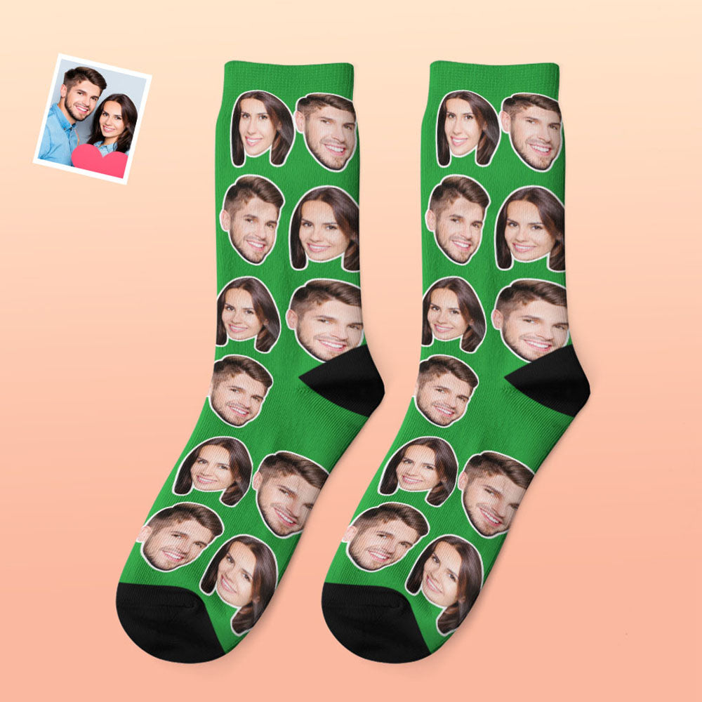 Matching couple set of personalised photo thick socks featuring two different face prints — unique customised couple gifts for Mother’s Day, Father’s Day or anniversaries