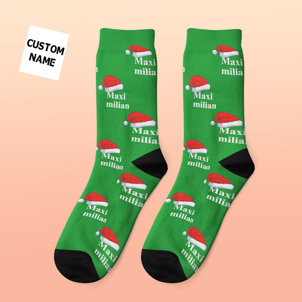 Custom engraved thick socks featuring a personalised face photo and name — cosy winter Christmas gift