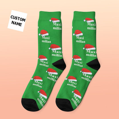 Custom engraved thick socks featuring a personalised face photo and name — cosy winter Christmas gift