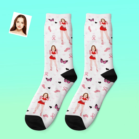 Pair of personalised custom photo thick socks with a funny face print — cosy plush winter gift for Christmas or Valentine's