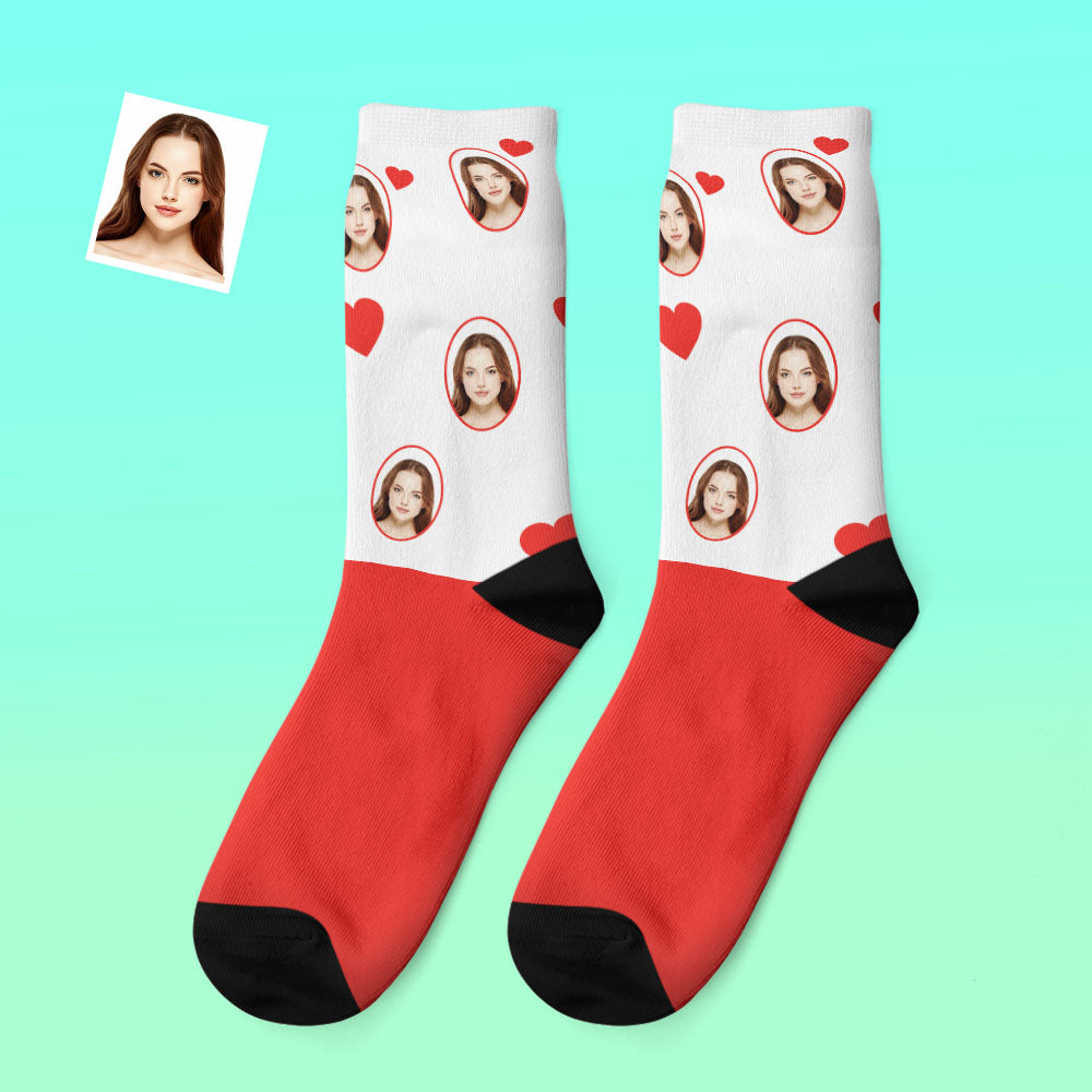 Custom Photo Thick Socks close-up showing a personalised face cutout on cosy, warm thick socks — perfect personalised winter gift