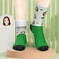 Top-down view of personalised face warm socks made from 95% polyester 5% lycra for a stretchy, cosy fit — custom photo thick socks for winter