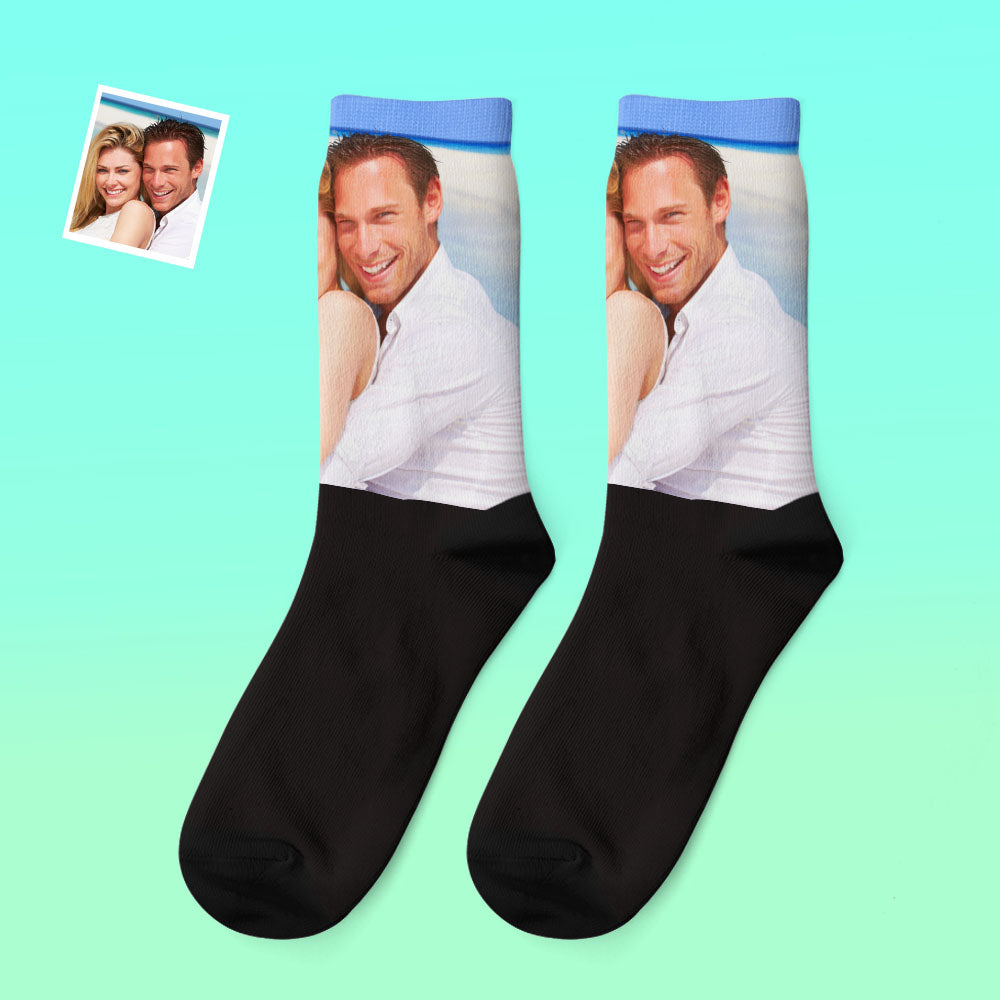Top-down view of personalised warm socks side-by-side, ideal personalised commemorative couple gift