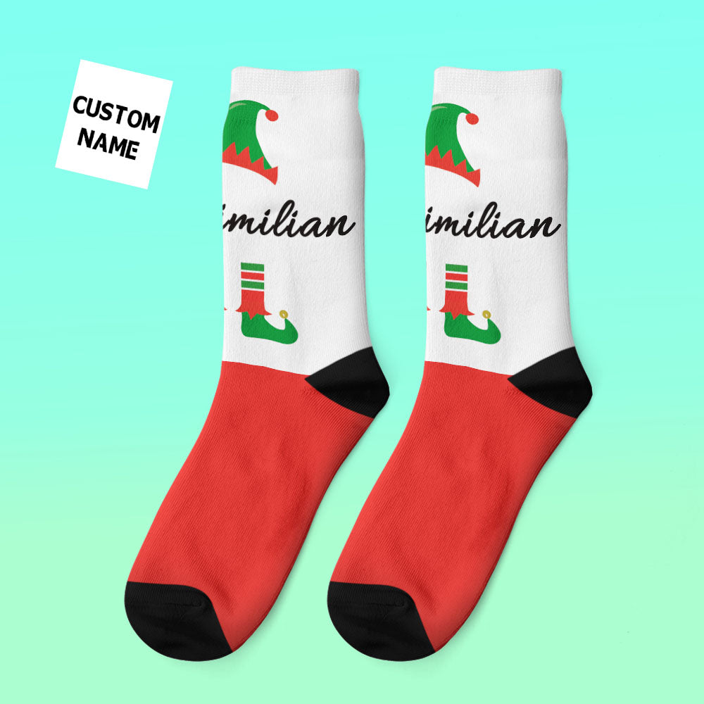 Pair of personalised face socks laid flat – custom photo socks ideal as a funny Christmas or Valentine’s gift