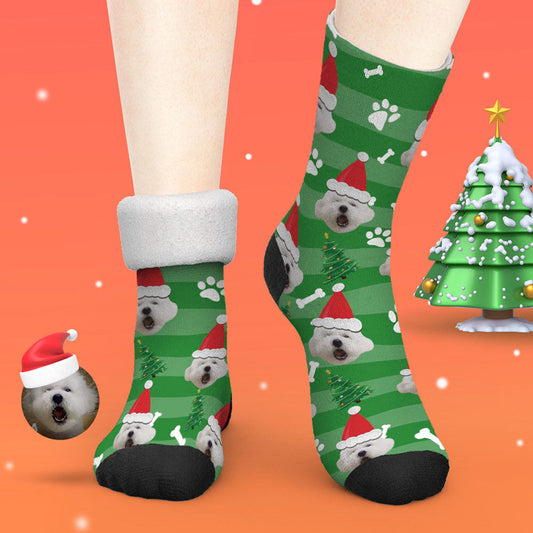 Personalised Photo Thick Socks showing a pet face in a Santa hat – cosy Christmas gift, custom face socks for pet lovers