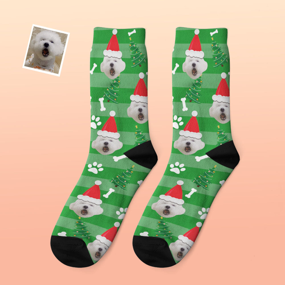 Personalised Photo Thick Socks showing a pet face in a Santa hat – cosy Christmas gift, custom face socks for pet lovers