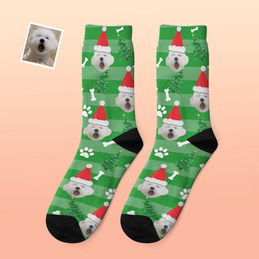 Personalised Photo Thick Socks showing a pet face in a Santa hat – cosy Christmas gift, custom face socks for pet lovers