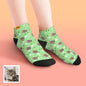 Heel and cuff detail on personalised cat socks breathable polyester low-cut design