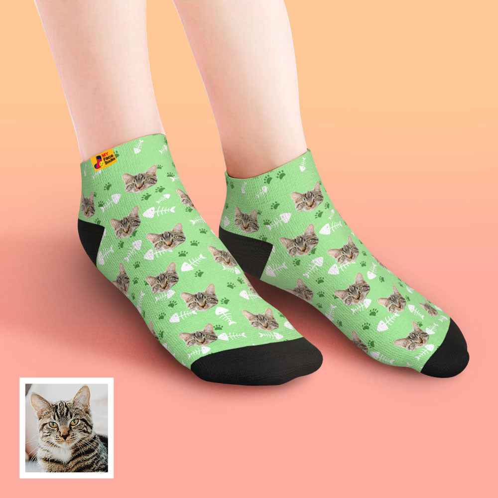 Custom Face Low Cut Ankle Socks with Cat Gift for Pet Lover