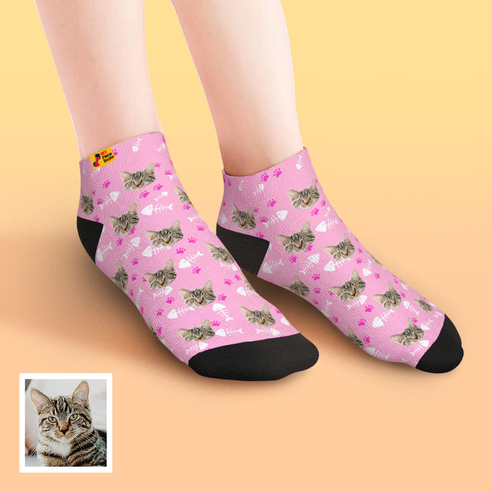 Selection of personalised cat socks featuring different pet portraits customisation options available