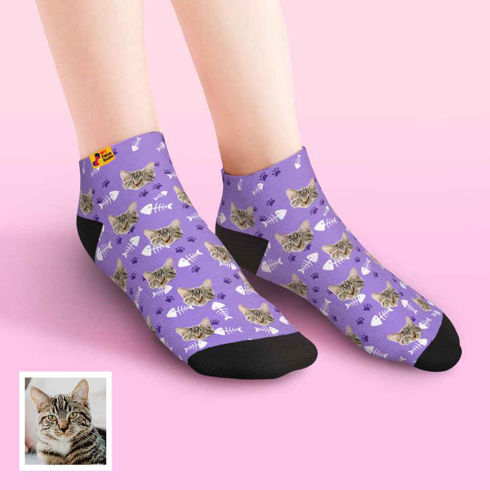 Custom Face Low Cut Ankle Socks with Cat Gift for Pet Lover