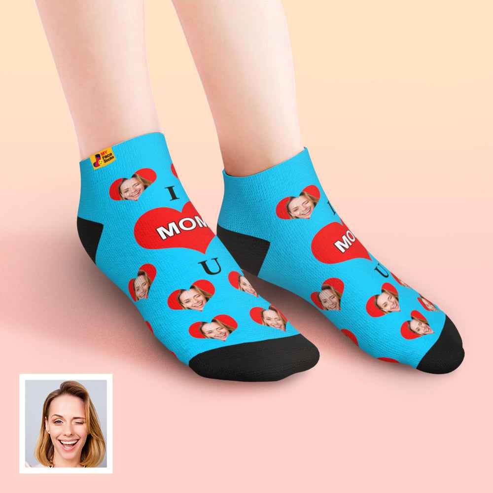 Custom Face Low Cut Ankle Socks – A Heartfelt "I Love U Mom" Gift for Every Occasion
