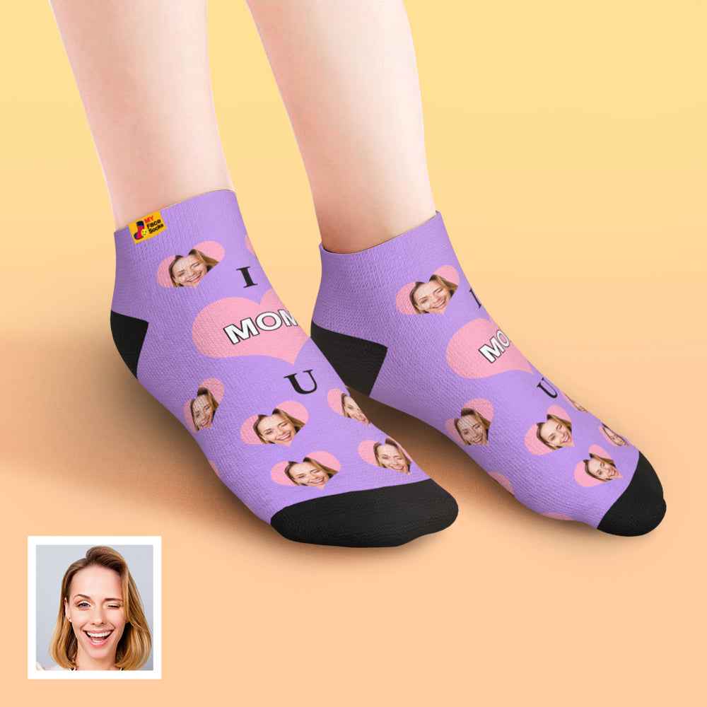 Custom Face Low Cut Ankle Socks – A Heartfelt "I Love U Mom" Gift for Every Occasion