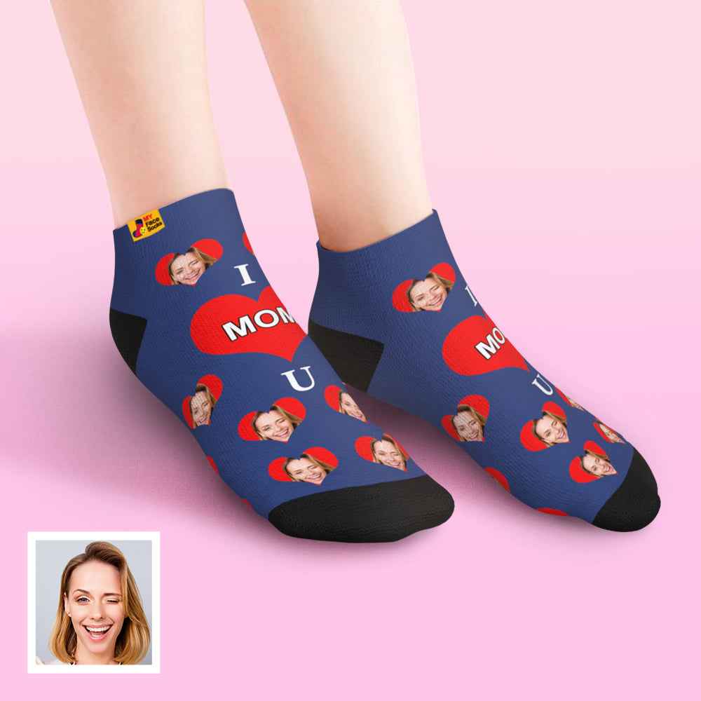 Custom Face Low Cut Ankle Socks – A Heartfelt "I Love U Mom" Gift for Every Occasion