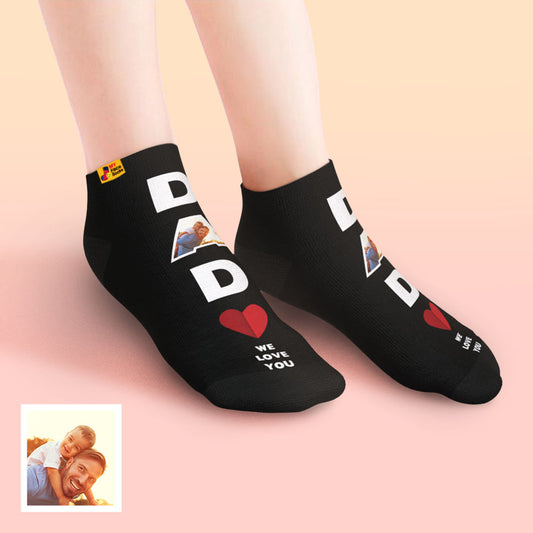 Personalised low-cut ankle face socks for Dad with ‘We Love You’ print — custom photo socks ideal for Father’s Day or birthdays