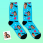 Pair of Personalised Face Socks laid flat to display front and side custom prints — high-quality custom photo socks for a fun, memorable family gift.