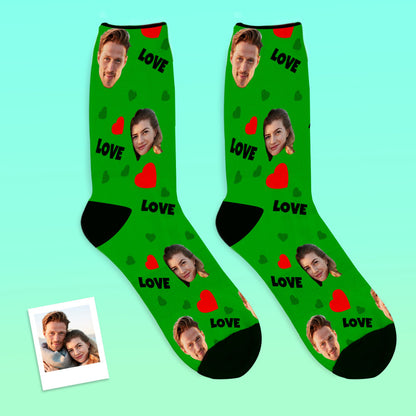 Detailed mock-up of customised face socks with emphasis on facial cutout and edge smoothing — premium personalised photo socks for keepsakes.