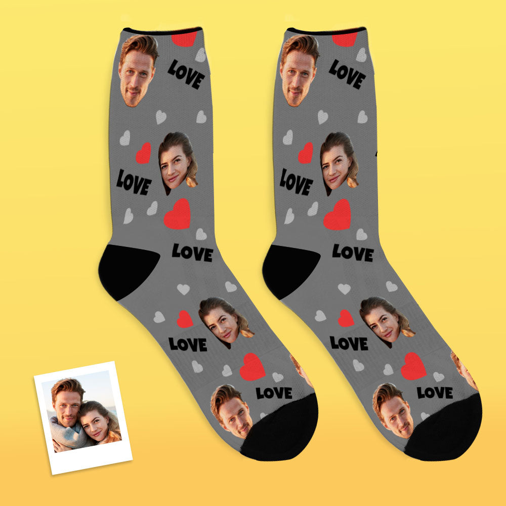 Lifestyle scene featuring Personalised Face Socks styled as a thoughtful personalised photo gift — perfect for anniversaries and housewarmings.