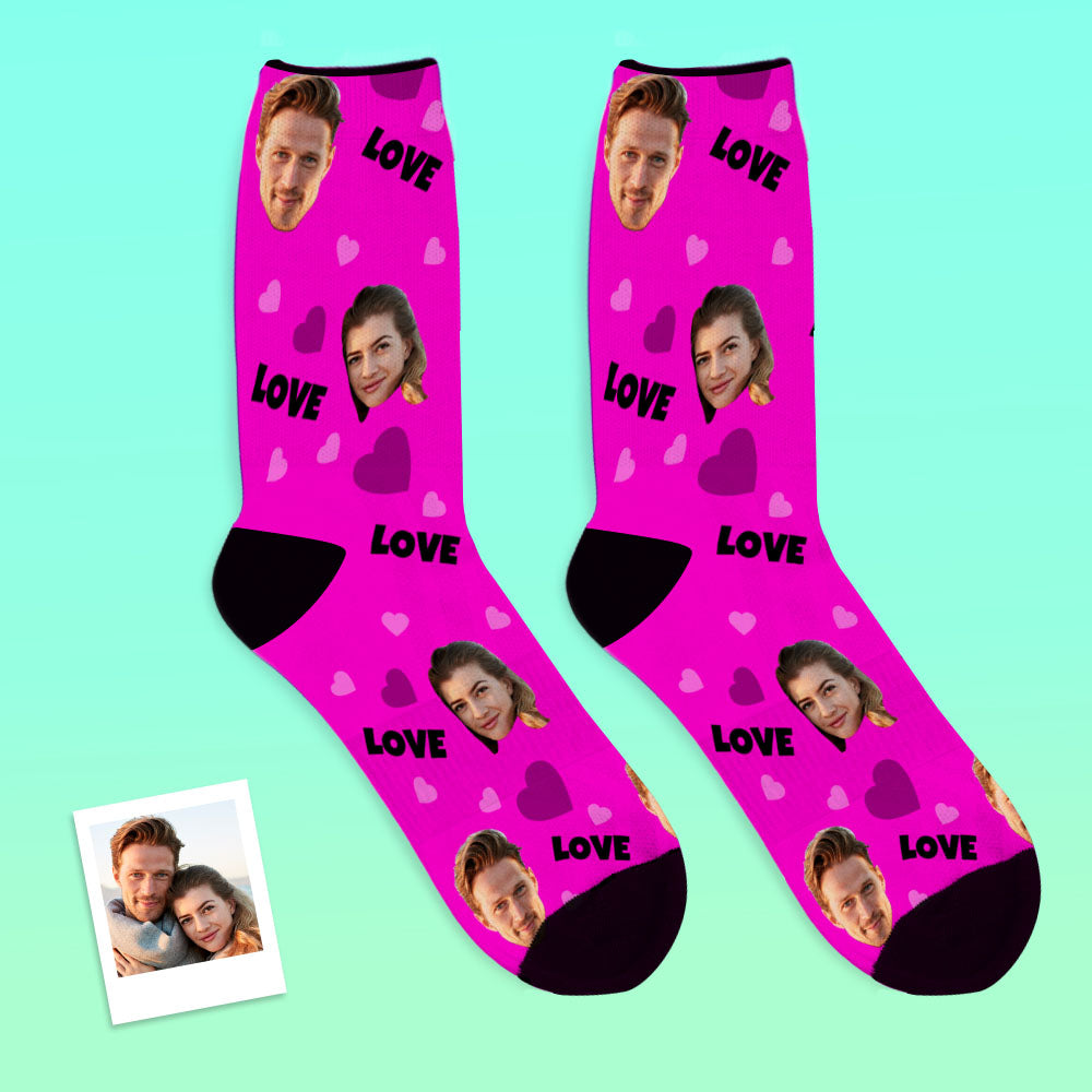 Personalised Face Socks shown in pair to highlight matching custom prints and comfortable fit — a playful custom photo socks present.
